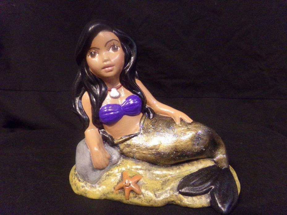 Hand Painted Ceramic Mermaid Black and Gold