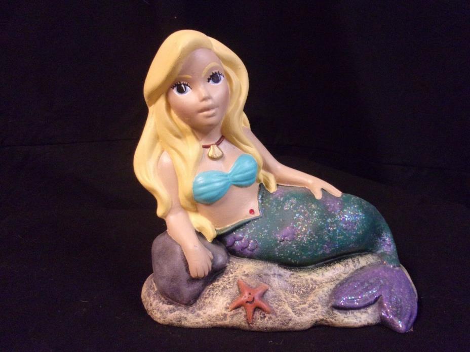 Hand Painted Ceramic Mermaid Blue and Purple