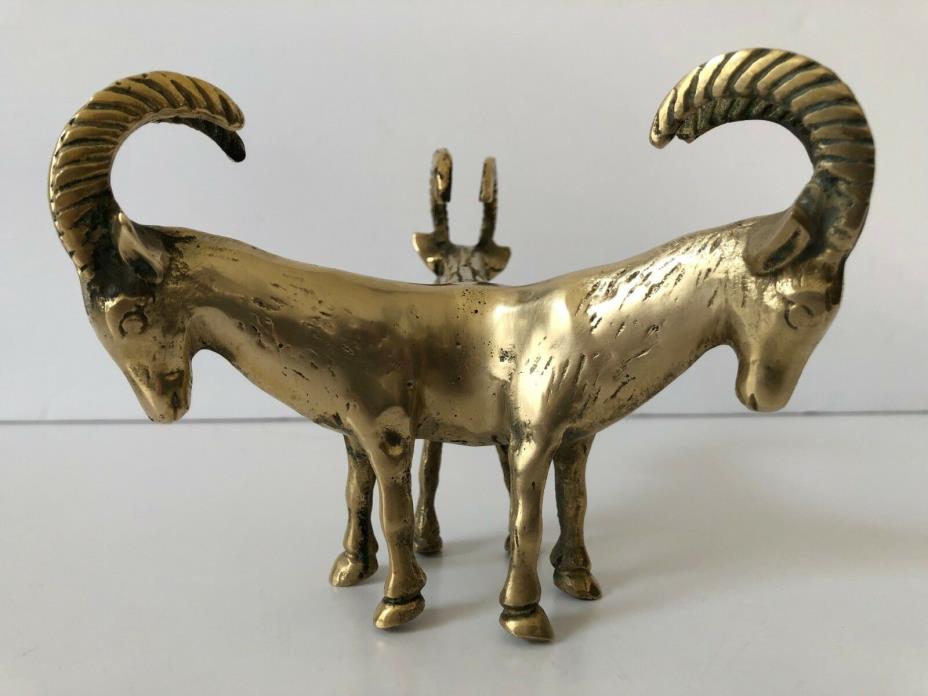 Three Headed Brass Ram Figurine