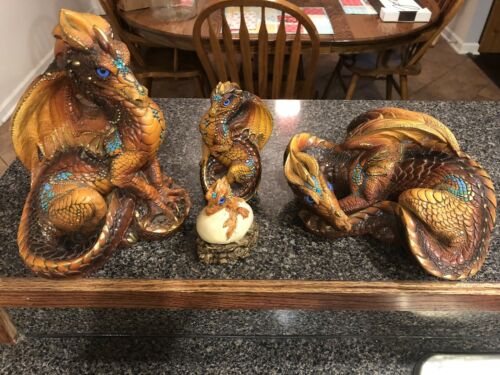Windstone Editions Brown Dragon Family Jeweled by Melody Pena Signed
