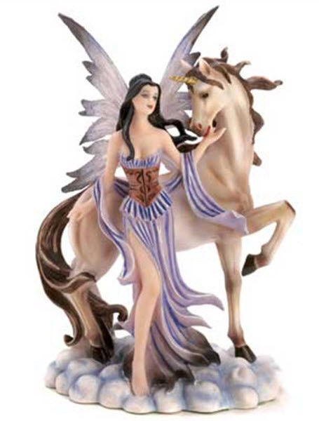 Figurine Fairy Maiden & Unicorn Decorative Collectible Figurine 8 3/4