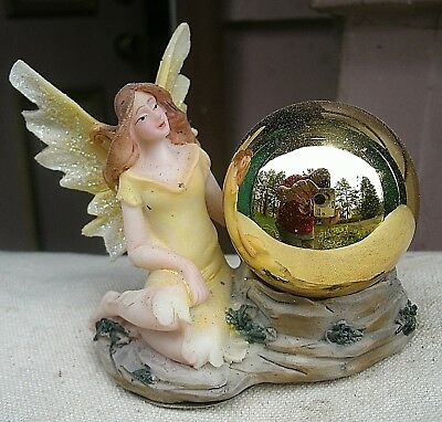 Reflecting Fairy Figurine Metallic Gold Gazing Ball glittery wings fantasy