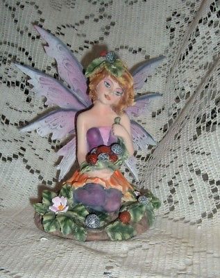 BLUE SPRING FAIRY WITH BERRIES RESIN FAIRY FIGURINE 5