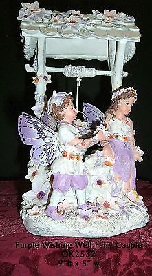 FAIRY WISHING WELL  COUPLE PURPLE AND WHITE RESIN STATUE 9