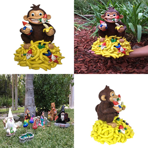 Gnomes & Bananas Miniature Monkey W 11” Tall Garden Gnome Figurine For The Home