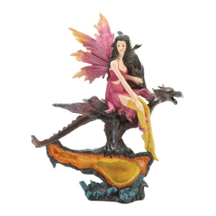 Fairy Riding Dragon Standing on Citrine Geode Figurine