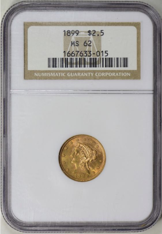 1899 $2.5 Quarter Eagle NGC MS62