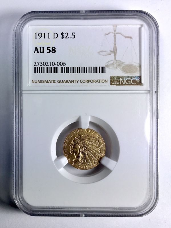 KEY DATE!! 1911-D Quarter Eagle $2.5 Gold Indian Head Coin – NGC AU 58