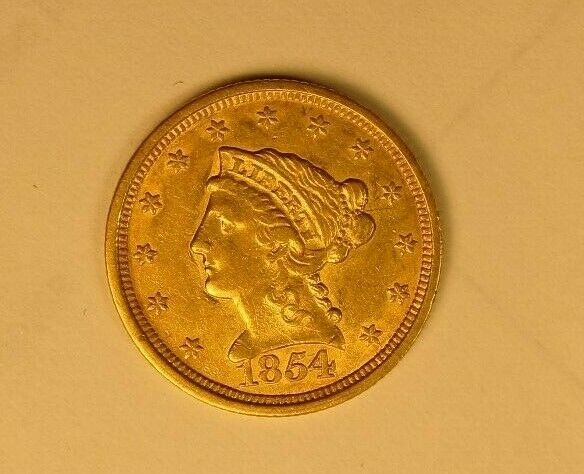 1854 $2.5 Gold Liberty Head Quarter Eagle, Choice AU