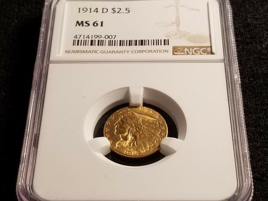 1914 D Gold, $2 1/2 Quarter Eagle, NGC MS61     G94