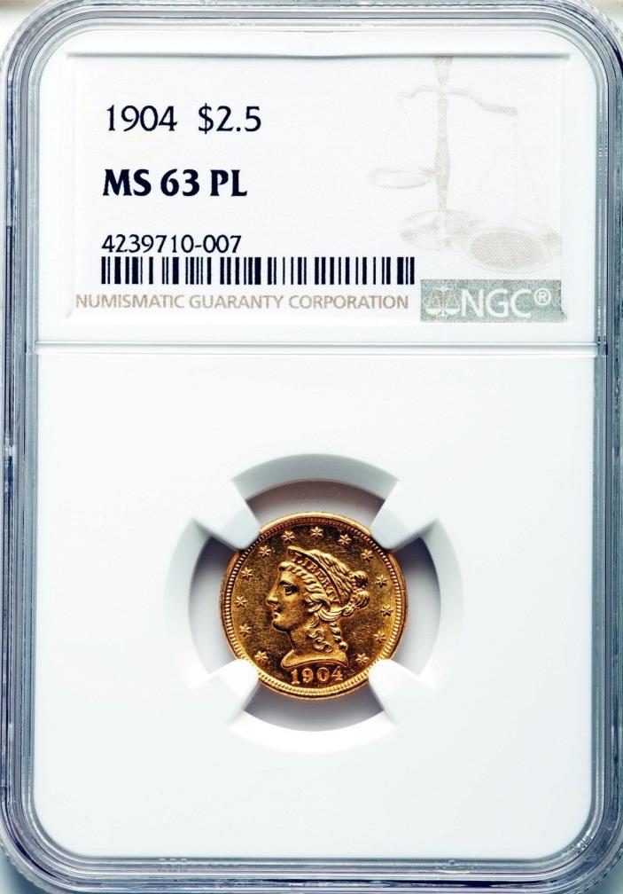 1904  $2 1/2 GOLD LIBERTY  **PROOFLIKE**  +++ CERTIFIED NGC MS-63 PL +++