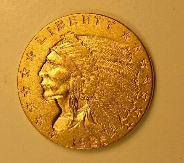 1925-D $2.50 Indian Quarter Eagle Gold Coin, Choice AU