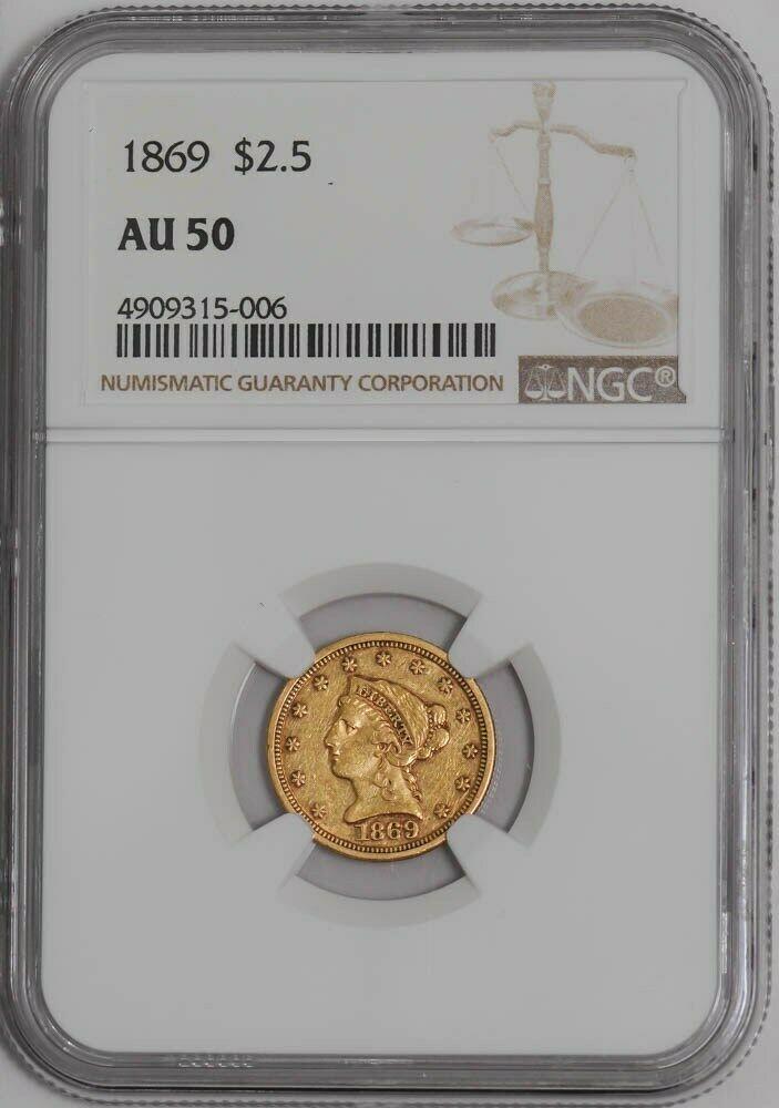 1869 $2 1/2 Gold Liberty #941342-5 AU50 NGC