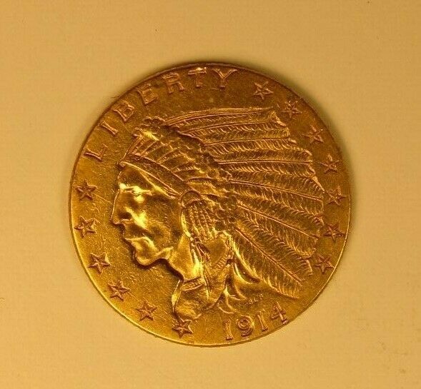 1914 $2.50 Indian Quarter Eagle Gold Coin, AU
