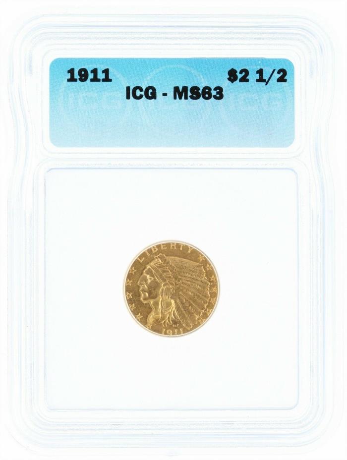 1911 ICG MS63 $2.50 Indian Head Quarter Eagle