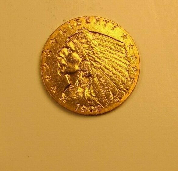 1908 $2.50 Indian Quarter Eagle Gold Coin, AU