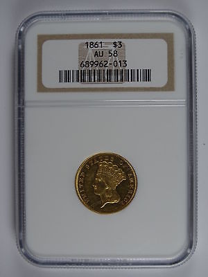 1861 P $3.00 GOLD PRINCESS NGC AU-58 3292