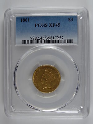1861 P $3.00 GOLD PRINCESS PCGS XF-45