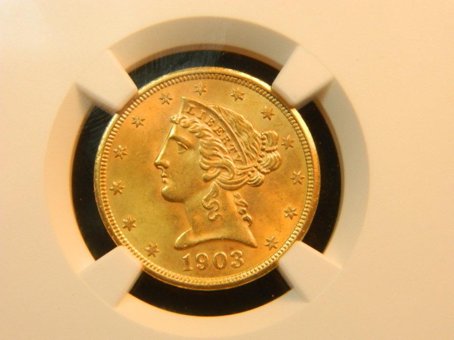US GOLD $5 1903/03-S HALF EAGLE GOLD COIN NGC MS64