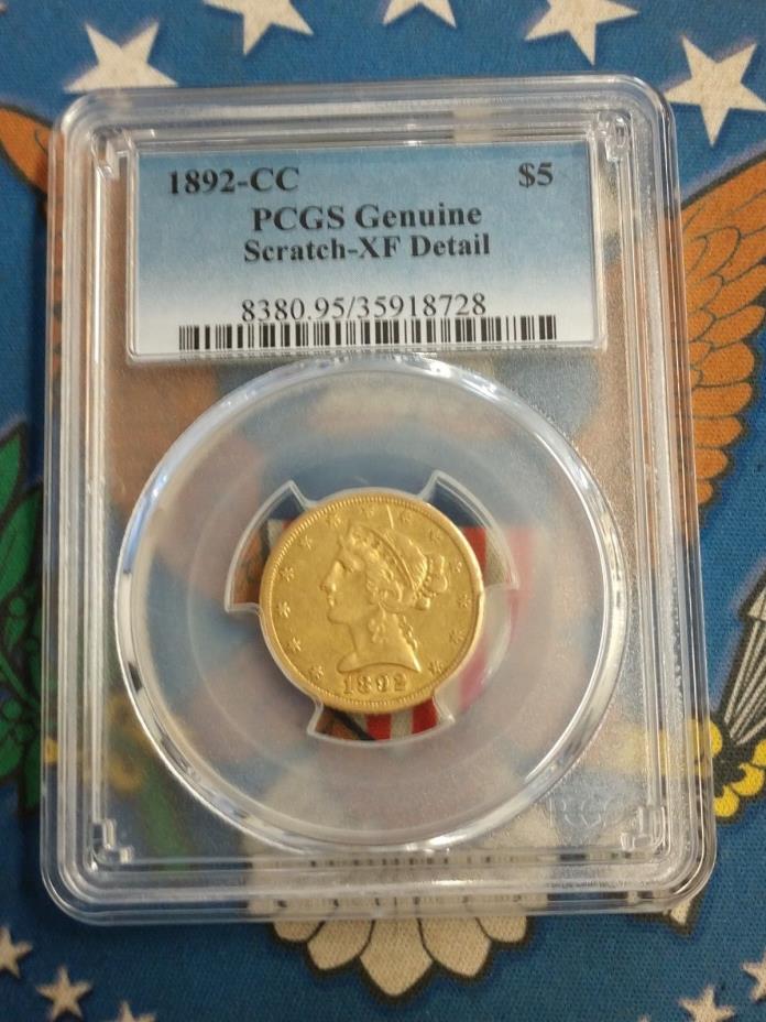 1892 CC/CC Carson City $5 Gold  Half Eagle Coin XF Details Mint Mark Double Rare