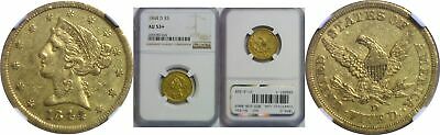1844-D $5 Gold Coin NGC AU-53+