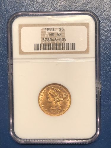 1893 $5 Liberty Head Gold NGC MS62