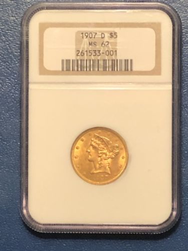 1907-D $5 Liberty Head Gold NGC MS62