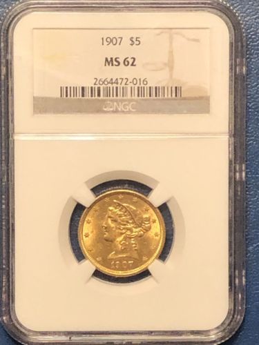 1907 $5 Liberty Head Gold NGC MS62