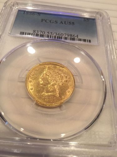1886 S 5$ Gold Liberty Half Eagle AU55