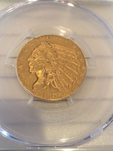1908 5$ Gold Indian Half Eagle AU 53