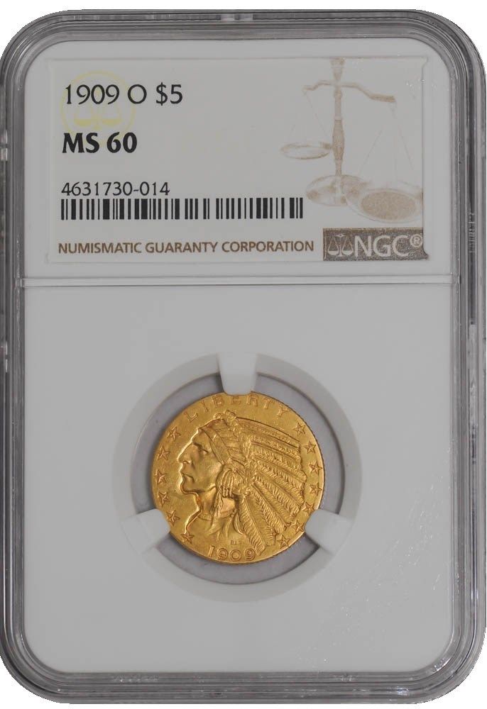 1909-O $5 Gold Indian #939561-1 MS60 NGC