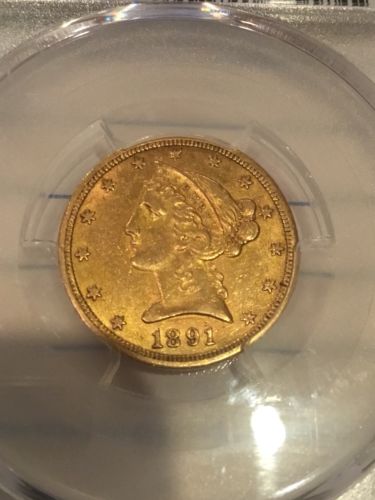 1891 CC 5$ Liberty Head Half Eagle AU 53