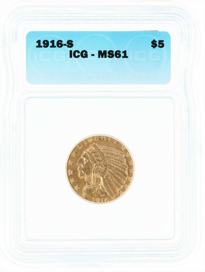 1916-S ICG MS61 $5 Indian Head Half Eagle