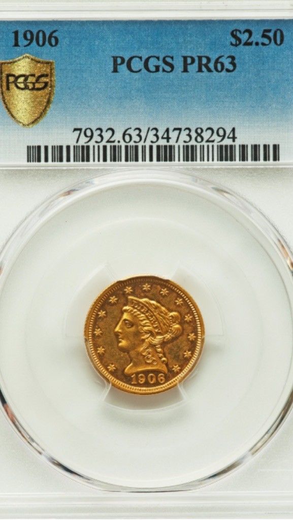 1906 $2.50 Gold Coin PCGS PR63 Proof RARE