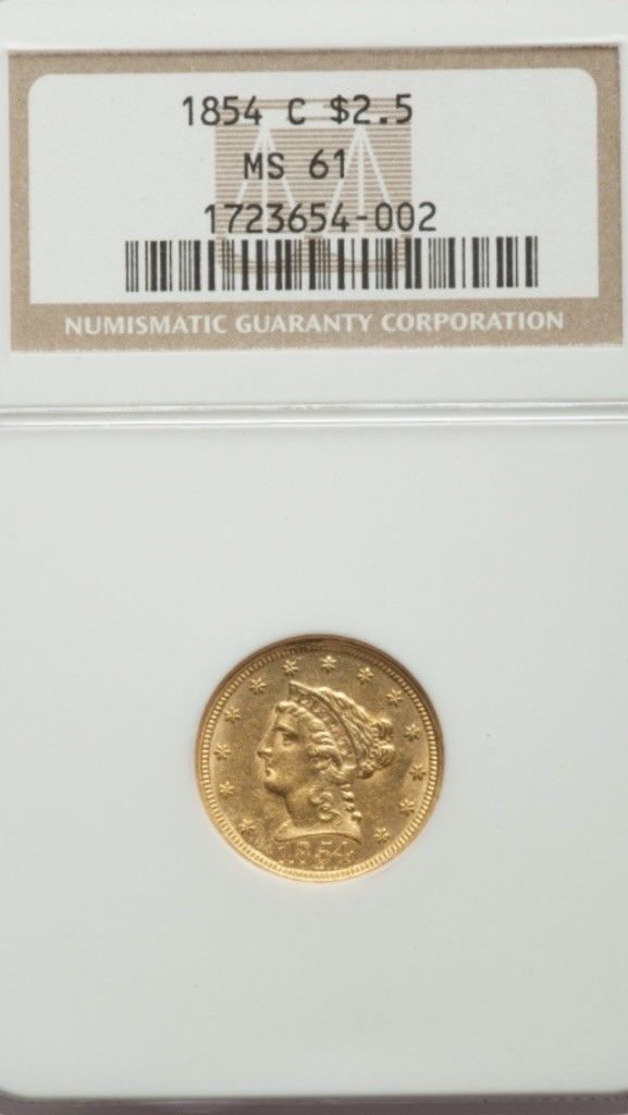 1854 C $2.50 Gold Coin NGC MS 61 RARE - Population of 7