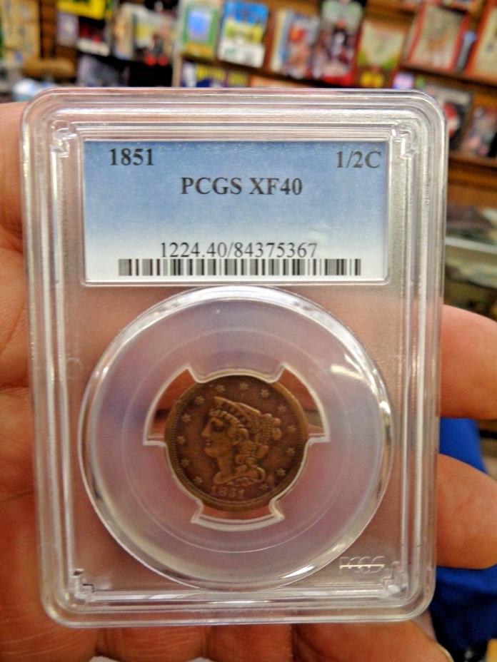 1851 braided hair half cent pcgs xf40