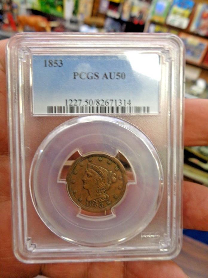 1853 braided hair  half cent pcgs au50