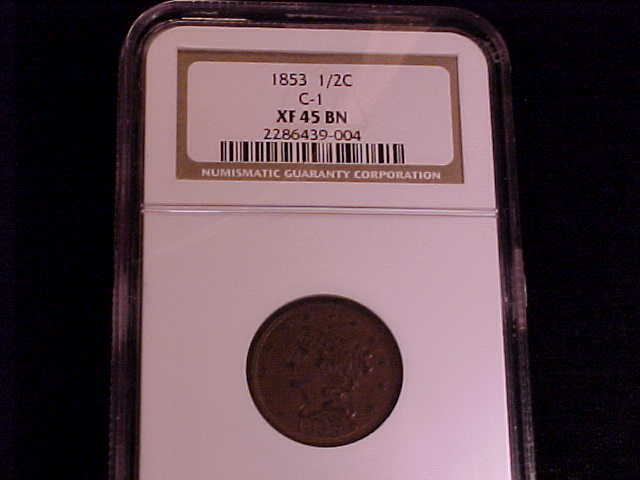 1853 Half Cent, NGC XF 45, a Nice coin!!