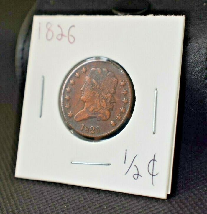 1826 Classic Head Half Cent 1/2¢~VF-XF~Copper~SCARCE~Original Patina~Super Value