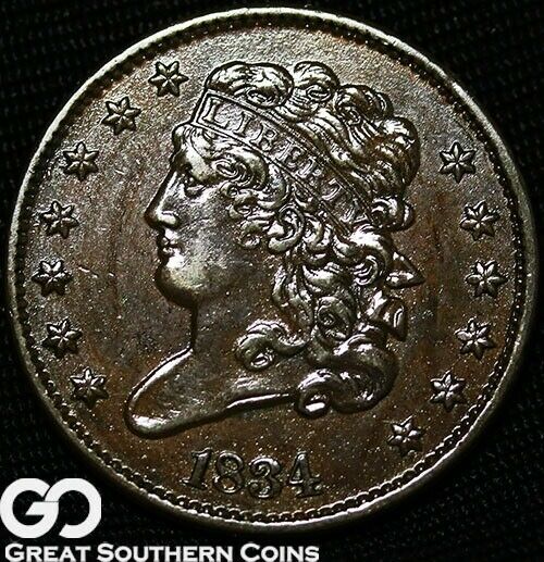 1834 Half Cent, Classic Head, Nice Choice BU+ Early Copper