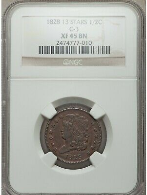 1828 Half Cent NGC XF45 BN - 13 Stars (77010)