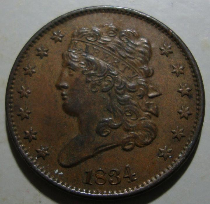 1834 Classic Head Half Cent (C-1) - Gorgeous AU++ (ex. NGC - Label Included)