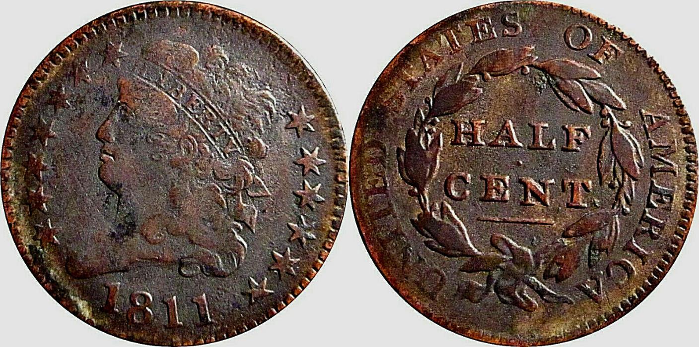 1811 Half Cent, Classic Head VF Details