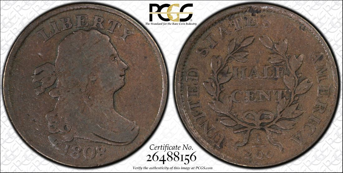 1808/7 Draped Bust Half Cent Cohen 2 PCGS VG-10