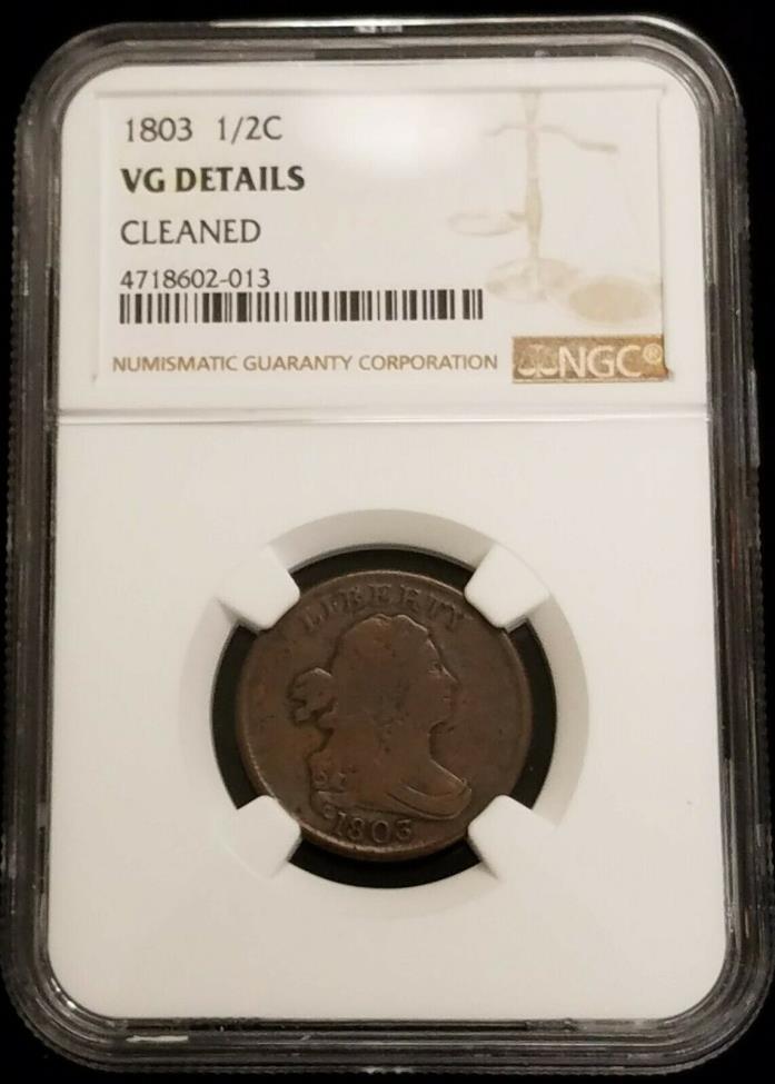 1803 Draped Bust Half Cent 1/2c Copper NGC VG Details