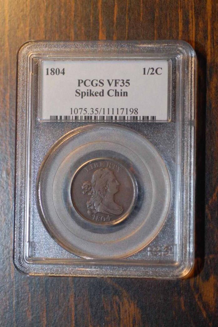 1804 Draped Bust Half Cent, Spiked Chin, PCGS VF35