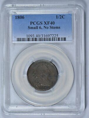 1806 Half Cent Small 6 No Stems PCGS XF40 #193787