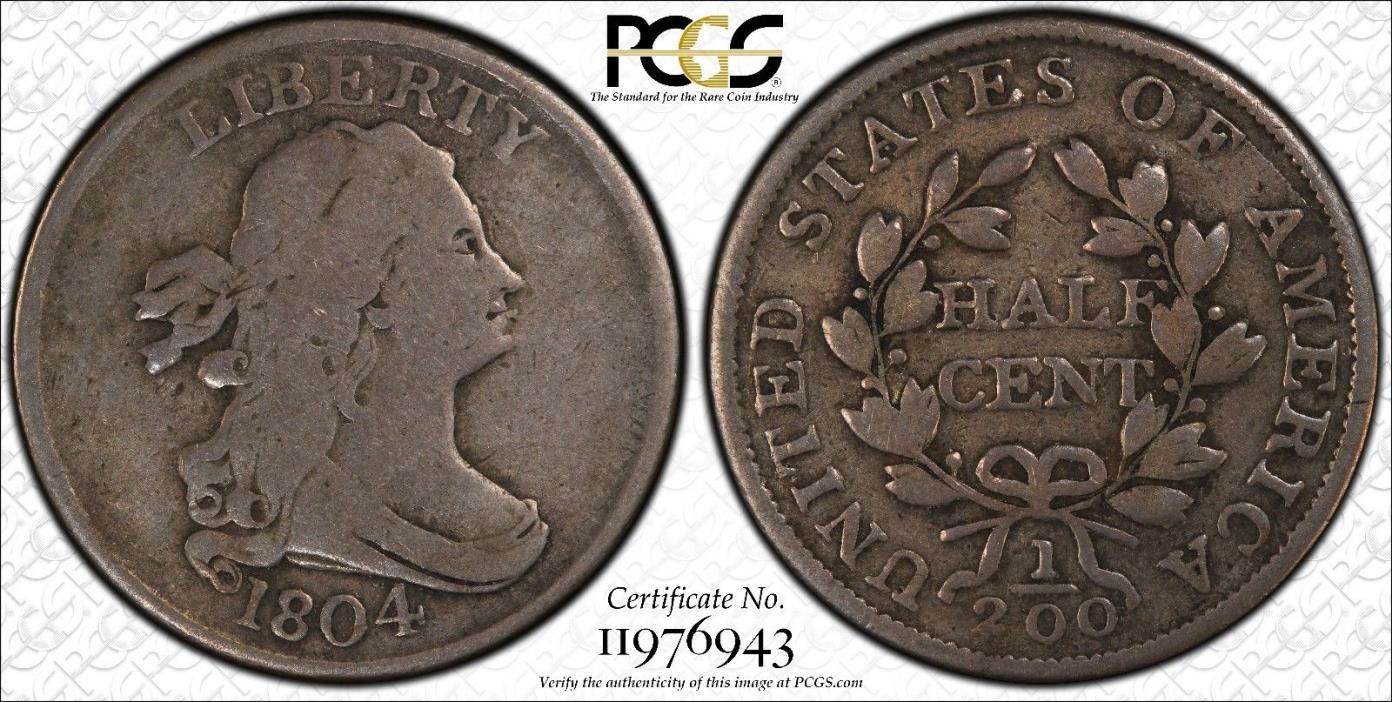 1804 Draped Bust Half Cent C-7 Spiked Chin PCGS VG-10 R-4+