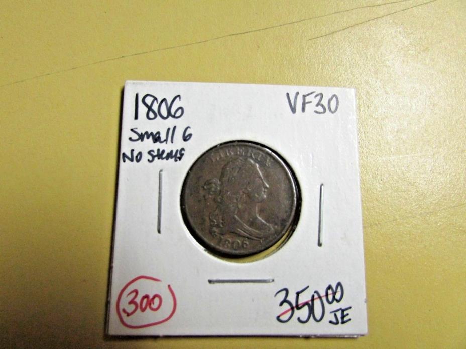 1806 Draped Bust Half Cent VF Small 6 No Stems
