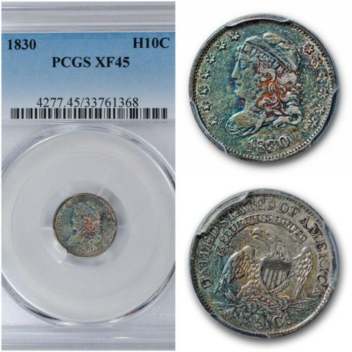1830 PCGS XF45 MONSTER Toned Capped Bust Half Dime Incredible Rainbow Colors!